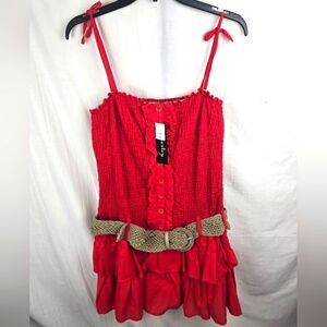 Vintage Chesley Spagetti Strap Y2K Crunched Ruffled Belted Dress Sz 2X